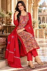 Red Kashmiri suit fabric for customised tailoring