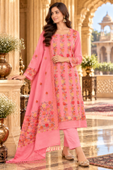 Peach Kashmiri Woollen Salwar Kameez with Heavy Aari Work CraftKashmir