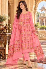 Peach Kashmiri Woollen Salwar Kameez with Heavy Aari Work CraftKashmir