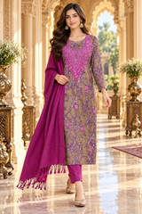 Purple Kashmiri Woollen Unstitched Salwar Kameez with Stole CraftKashmir