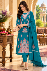  Blue unstitched salwar kameez with matching stole