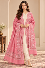 Dusty Pink Kashmiri Shawl with Floral Motifs and Ornate Border CraftKashmir