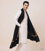 Classic Jet Black Embroidered Border Men’s Shawl CraftKashmir