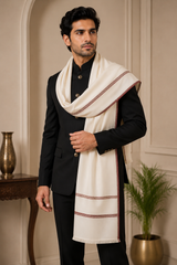 Cream colour Mens Woven Shawl With beautiful border design CraftKashmir