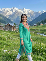 Kashmiri Phiran for Women – Green Floral Embroidered Traditional Kashmiri Dress CraftKashmir