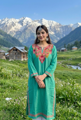 Kashmiri Phiran for Women – Green Floral Embroidered Traditional Kashmiri Dress CraftKashmir