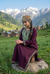 Plum Wine Kashmiri Woolen Pheran with Sage Green Floral Aari Embroidery CraftKashmir