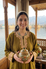Olive Green Kashmiri Pheran with Mix Aari & Tilla Embroidery CraftKashmir
