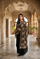 Ebony Gold Kashmiri Aari Embroidered Stole CraftKashmir