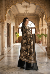 Ebony Gold Kashmiri Aari Embroidered Stole CraftKashmir