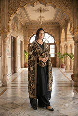 Ebony Gold Kashmiri Aari Embroidered Stole CraftKashmir