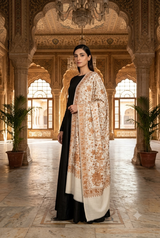 Premium White wool Shawl with All-Over Copper Aari Floral Jaal Embroidery CraftKashmir