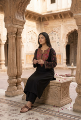 Black Kashmiri Mechine Sozni Embroidered Phiran Kurta CraftKashmir
