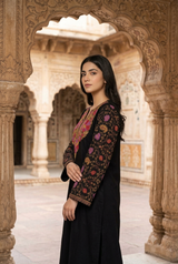 Black Kashmiri Mechine Sozni Embroidered Phiran Kurta CraftKashmir