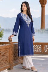 Blue Cotton Kashmiri Aari Work Kurti CraftKashmir