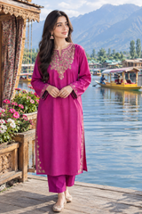 Magenta Kashmiri Embroidered Kurti for Women CraftKashmir