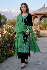 Black Kashmiri Woollen Unstitched Salwar Kameez with Stole CraftKashmir