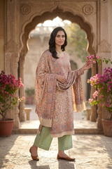  Pastel green Kashmiri unstitched woollen suit