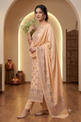 Beige Kashmiri unstitched salwar kameez fabric