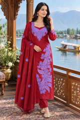 Maroon Kashmiri Woollen Unstitched Salwar Kameez with Stole CraftKashmir