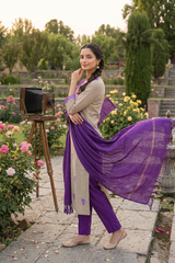 Beige Kashmiri Woollen Unstitched Salwar Kameez with Stole CraftKashmir