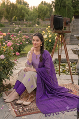 Beige Kashmiri Woollen Unstitched Salwar Kameez with Stole CraftKashmir