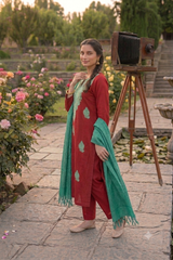Maroon Kashmiri Woollen Unstitched Salwar Kameez with Stole CraftKashmir