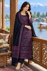 Black Kashmiri Kani Woollen Unstitched Salwar Kameez with Stole CraftKashmir