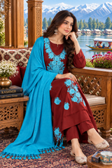 Maroon Kashmiri Woollen Unstitched Salwar Kameez with Stole CraftKashmir