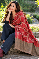 Maroon Kashmiri Wool Shawl with Paisley Pattern CraftKashmir