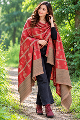 Maroon Kashmiri Wool Shawl with Paisley Pattern CraftKashmir
