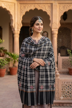 Black Kashmiri Wool Shawl with Sozni Work CraftKashmir