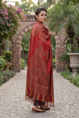Maroon Kashmiri Aari Jamawar Wool Shawl CraftKashmir