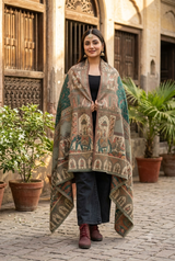 Sea Green Kashmiri Kani Wool Shawl with Barat Pattern CraftKashmir