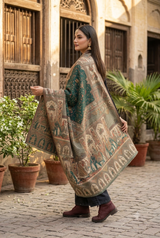 Sea Green Kashmiri Kani Wool Shawl with Barat Pattern CraftKashmir