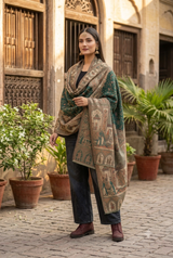 Sea Green Kashmiri Kani Wool Shawl with Barat Pattern CraftKashmir