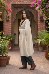 Off White Kashmiri Wool Shawl with Check Pattern CraftKashmir