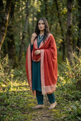 Red Kashmiri Wool Shawl with Check Pattern CraftKashmir