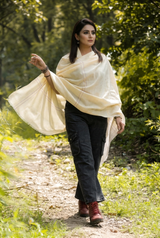Cream Kashmiri Wool Shawl with Striped Pattern CraftKashmir