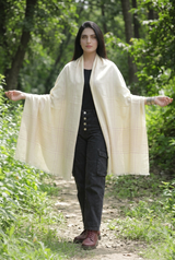 Cream Kashmiri Wool Shawl with Striped Pattern CraftKashmir