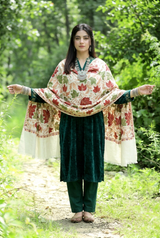 White Kashmiri Aari Embroidered Wool Shawl CraftKashmir