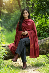 Maroon Kashmiri Sozni Wool Shawl with Hand Embroidery CraftKashmir