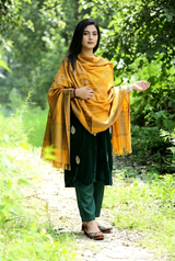 Yellow Kashmiri Aari Embroidered Wool Shawl CraftKashmir