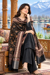 Black Kashmiri Jamawar Aari Embroidered Wool Shawl CraftKashmir