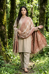 Beige Kashmiri Reversible Wool Shawl with Check Pattern CraftKashmir