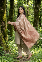 Beige Kashmiri Reversible Wool Shawl with Check Pattern CraftKashmir