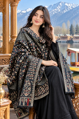 Black Kashmiri Zari Kani Woven Wool Shawl CraftKashmir