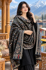 Black Kashmiri Zari Kani Woven Wool Shawl CraftKashmir