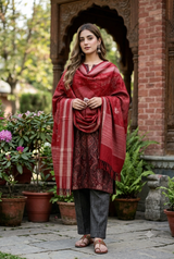 Red Kashmiri Aari Wool Shawl CraftKashmir