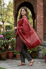Red Kashmiri Aari Wool Shawl CraftKashmir